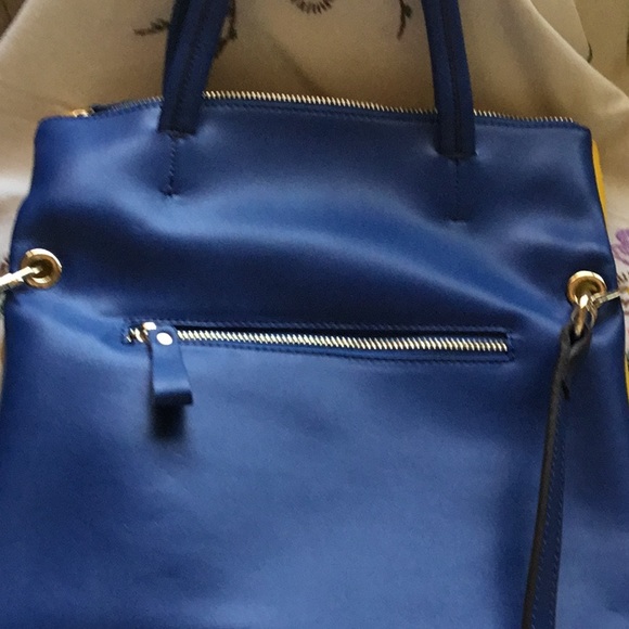 NWOT Leather Handbag in blue and yellow - Picture 5 of 7